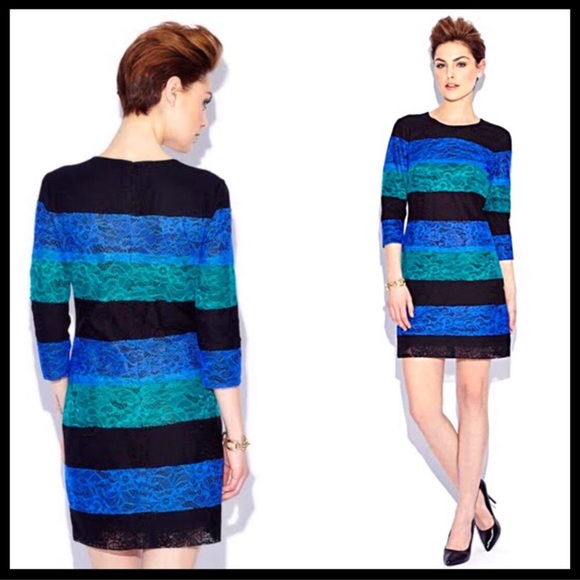 Ali Ro Dresses & Skirts - BLACK LACE KNIT SHIFT MINI 3/4 SLEEVES 80S RETRO STYLE DRESS A3C